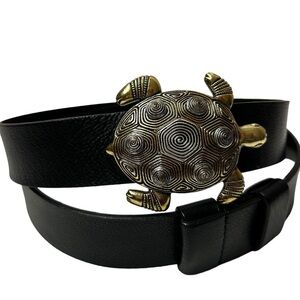 Chicos Woens Black Golden Turtle Buckle Genuine Leather adjustable Belt Size M/L